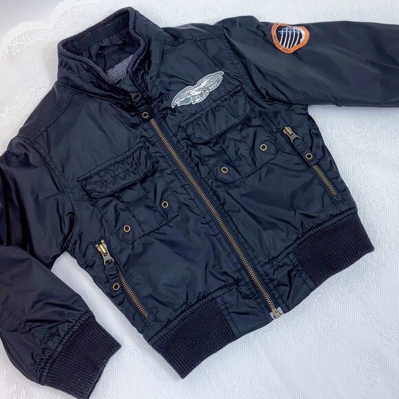 H&M Kids Bomber Jacket Military Style with Patches Zip Up Coat